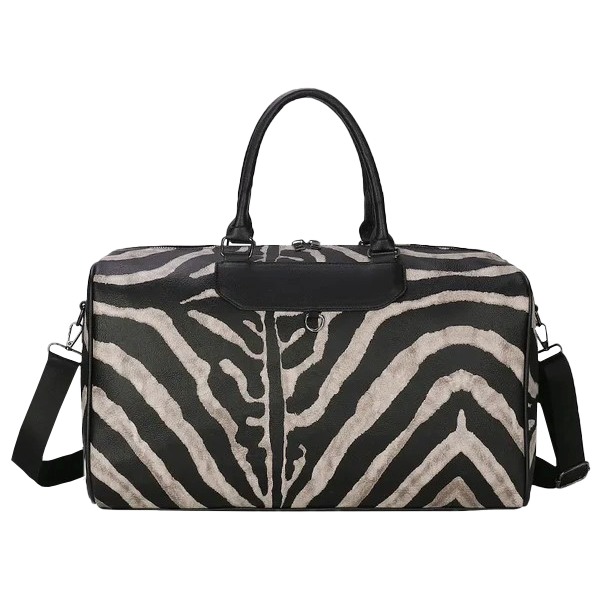 Stylish Zebra Print Striped Travel Duffel Weekender Bag Carry on Overnight Bag Large Hospital bag With Free Toiletry bag For Men and Women