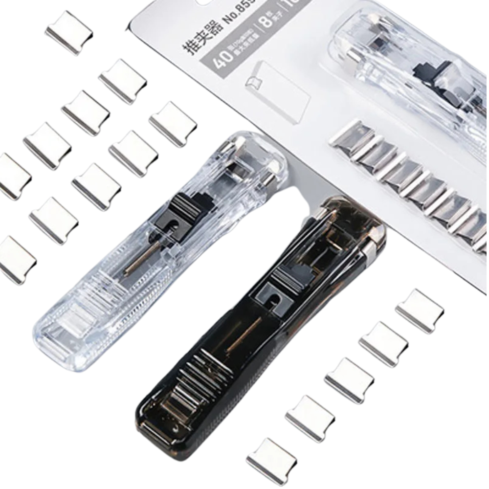Creative Stapler Set - Transparent Push Clamp Stapler with Clipper for Office & School