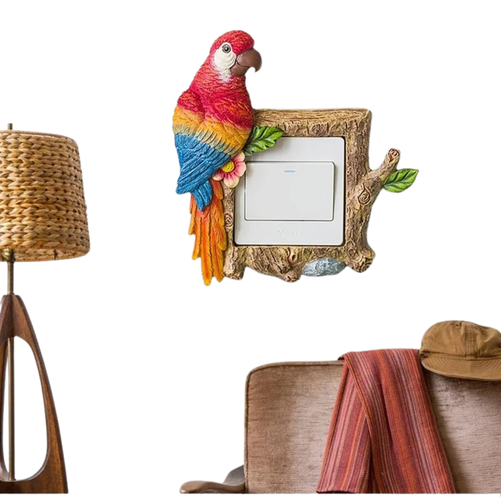 Nordic Art Parrot Switch Sticker - Resin Wall Socket Cover