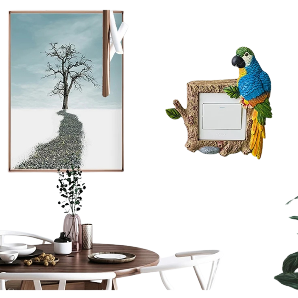 Nordic Art Parrot Switch Sticker - Resin Wall Socket Cover