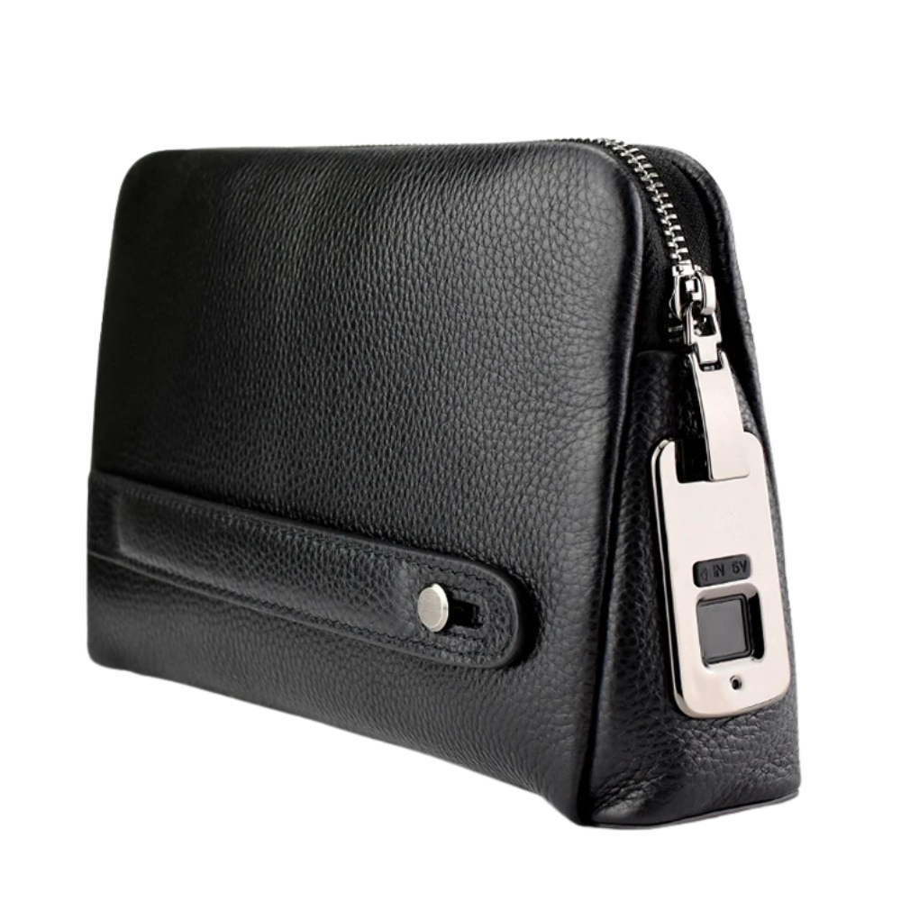 Men's Fingerprint Lock Leather Handbag - Anti-Theft Messenger Wallet
