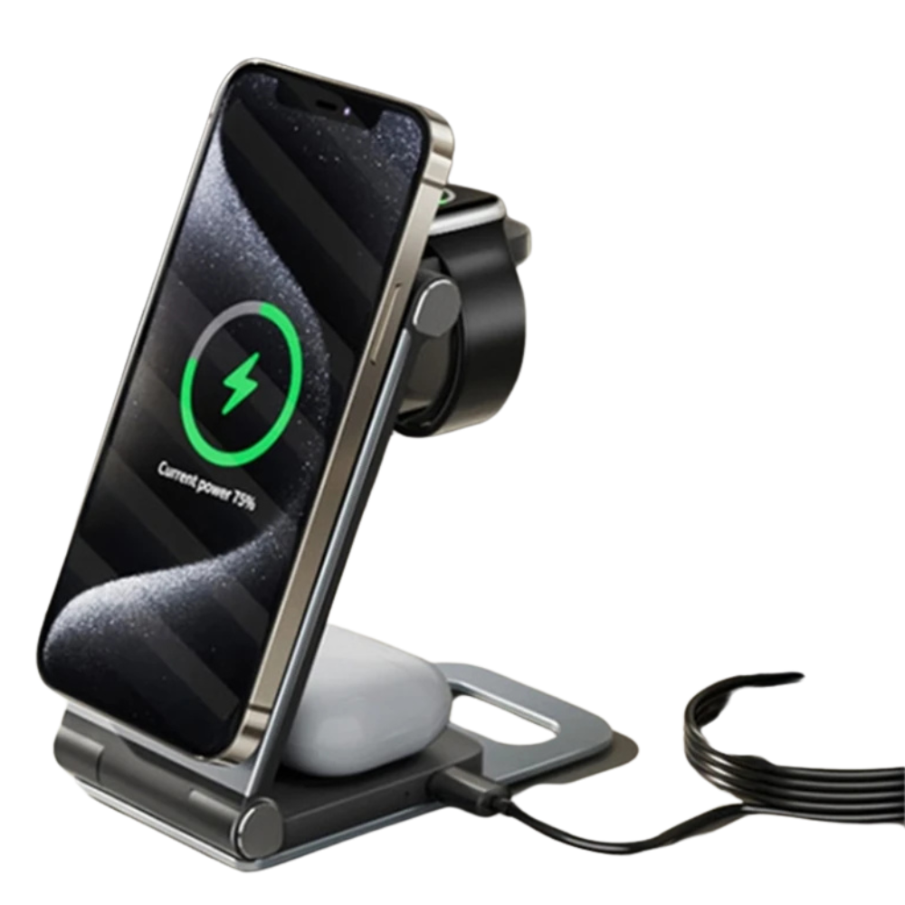 3-in-1 Foldable MagSafe Charging Stand – iPhone, Watch, AirPods