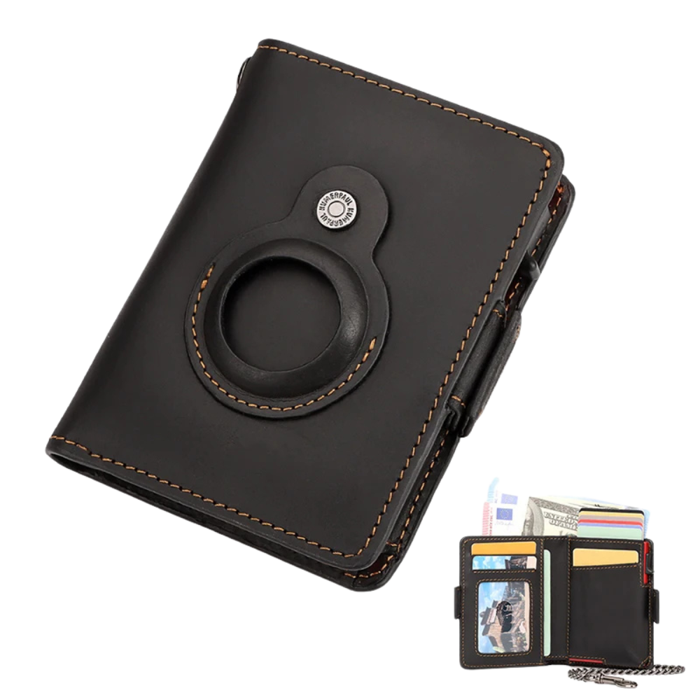 Retro Genuine Leather Airtag Wallet with RFID Blocking