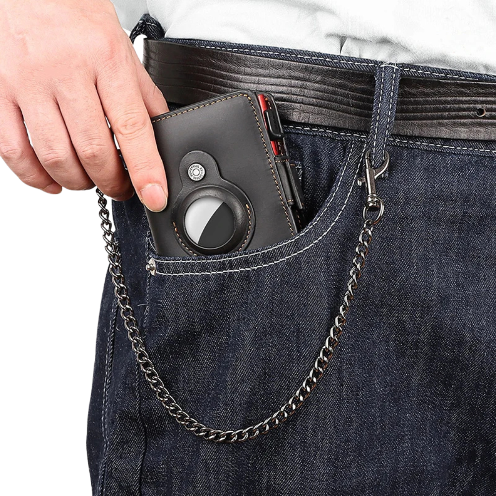 Retro Genuine Leather Airtag Wallet with RFID Blocking