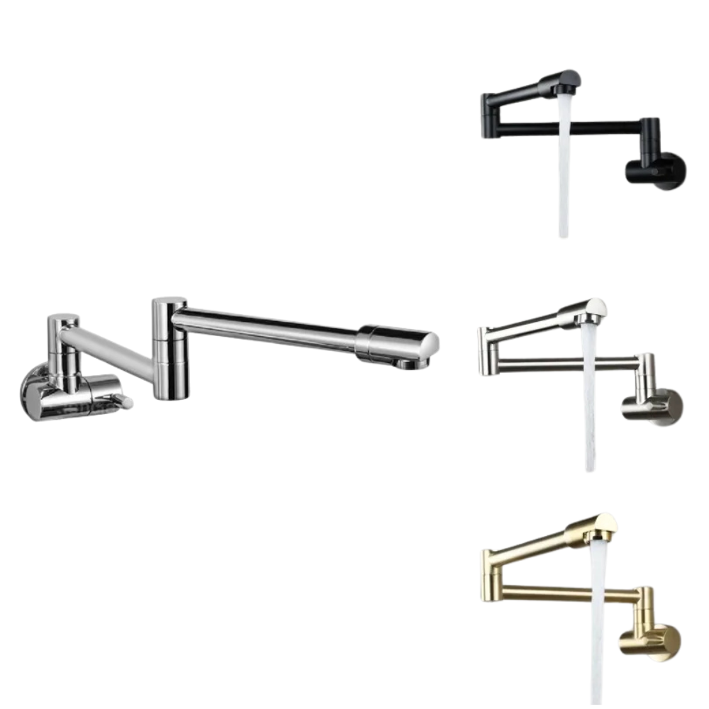 Brass Wall Mount Kitchen Faucet - Single Cold, Rotate & Fold