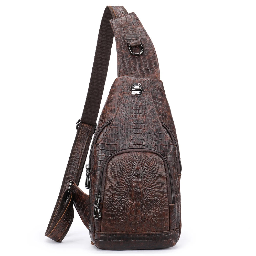 Side profile showing croco leather texture