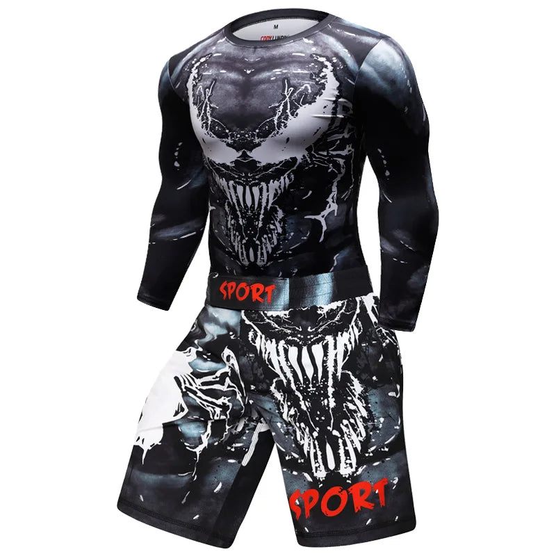 MMA BJJ Rashguard T Shirts+Pants Rash Guard Fitness Tracksuit Boxing Jerseys Muay Thai Compression Men Kickboxing Sport Suit