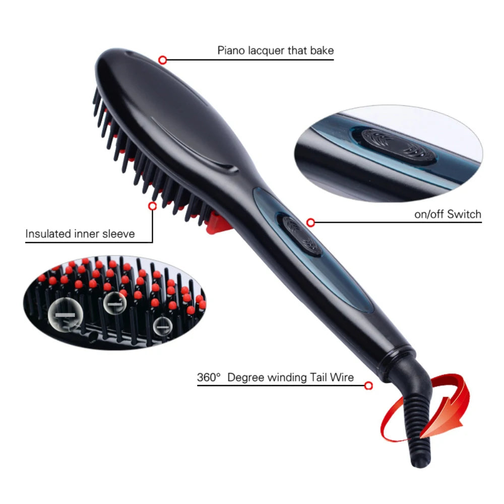 Tourmaline Ceramic Hair Straightener Brush – Smoothing & Styling Tool