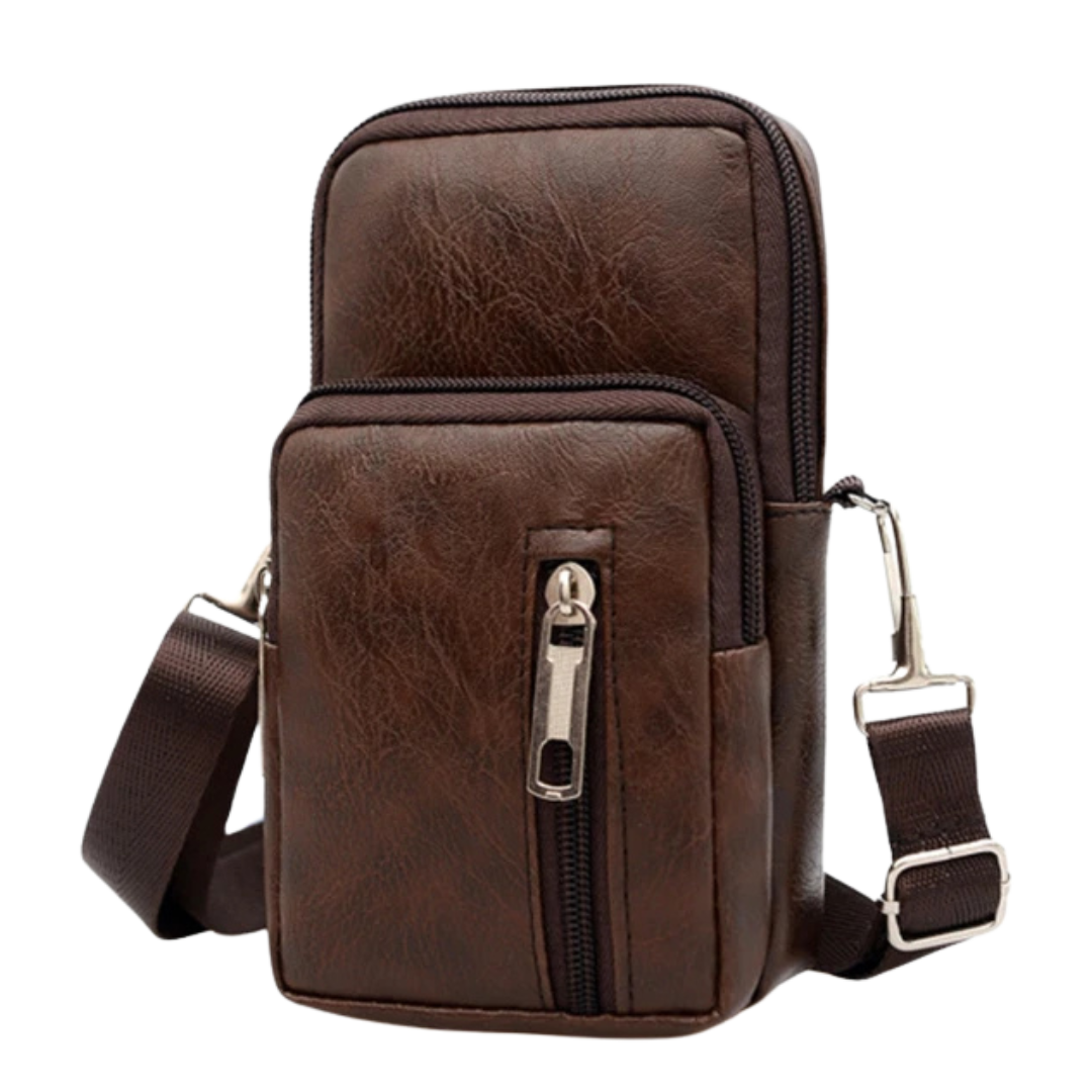 Men’s PU Leather Shoulder Messenger Bag – Slim Crossbody Chest Purse