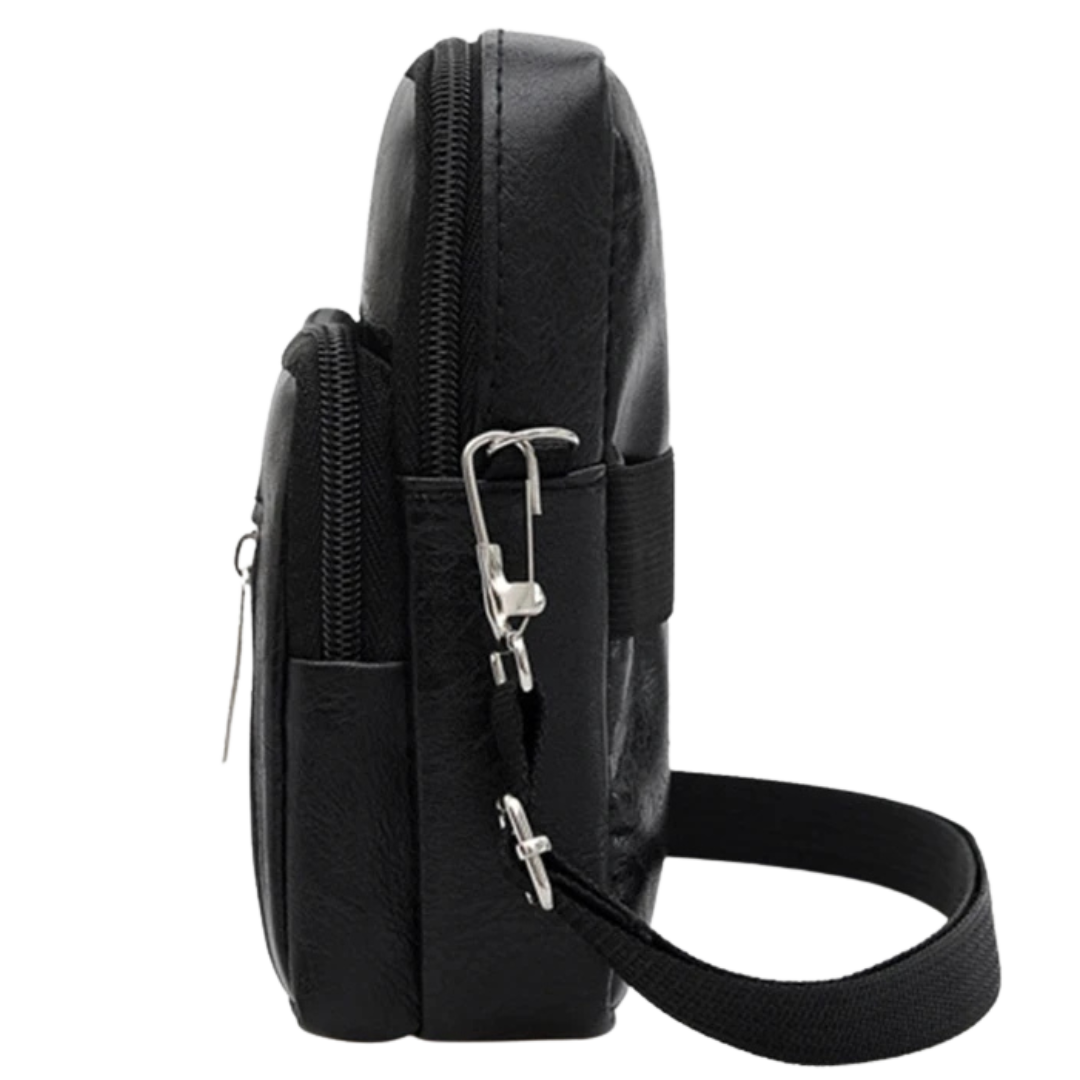 Men’s PU Leather Shoulder Messenger Bag – Slim Crossbody Chest Purse