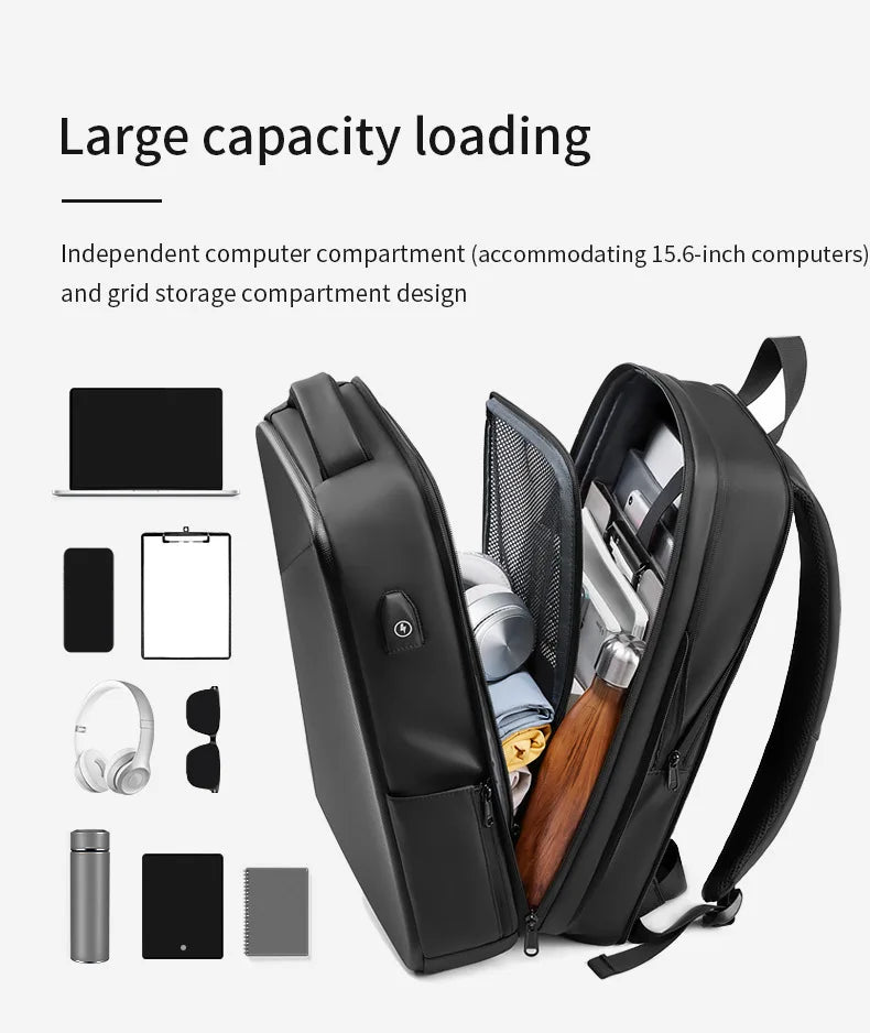 Men's 15.6 inch Laptop Backpack Expandable Travel Bag Waterproof Anti-theft Business Backpack USB Charging ABS Hard Shell Bag