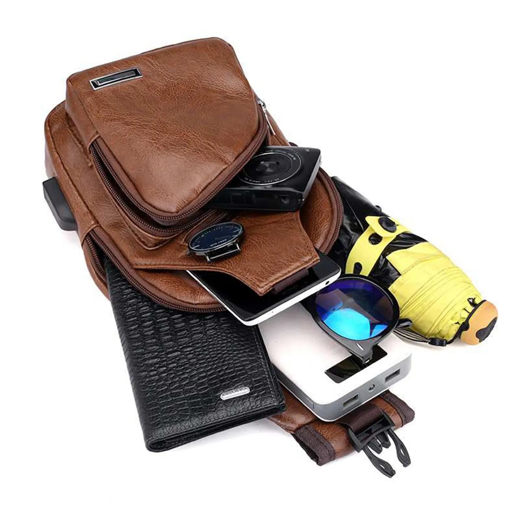 Men's Shoulder Bag, USB Charging Crossbody Anti-Theft Chest Bag for Short Trips
