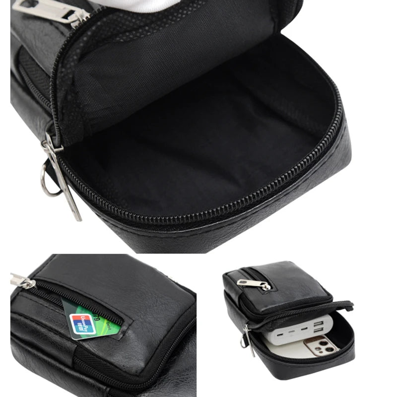 Men’s PU Leather Shoulder Messenger Bag – Slim Crossbody Chest Purse