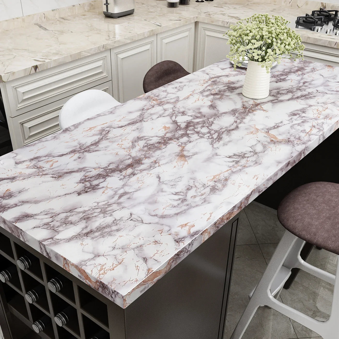 Oil-Proof Waterproof Marble Self-Adhesive Film for Kitchen