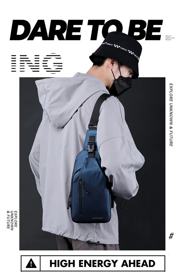 Men’s Waterproof Nylon Crossbody Chest Bag – Casual Anti-Splash Shoulder Sling Backpack