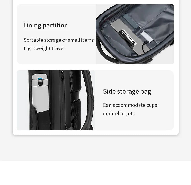 Men's 15.6 inch Laptop Backpack Expandable Travel Bag Waterproof Anti-theft Business Backpack USB Charging ABS Hard Shell Bag