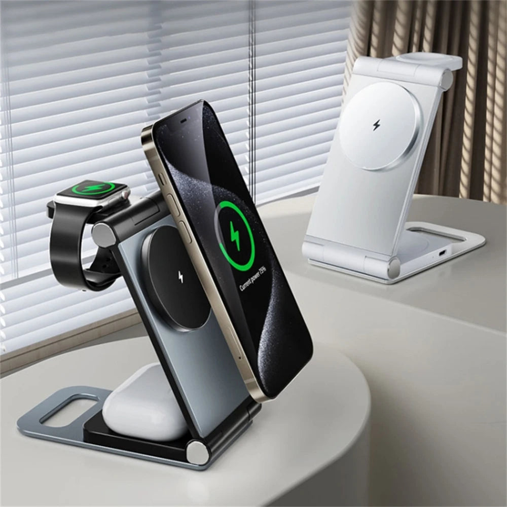 3-in-1 Foldable MagSafe Charging Stand – iPhone, Watch, AirPods