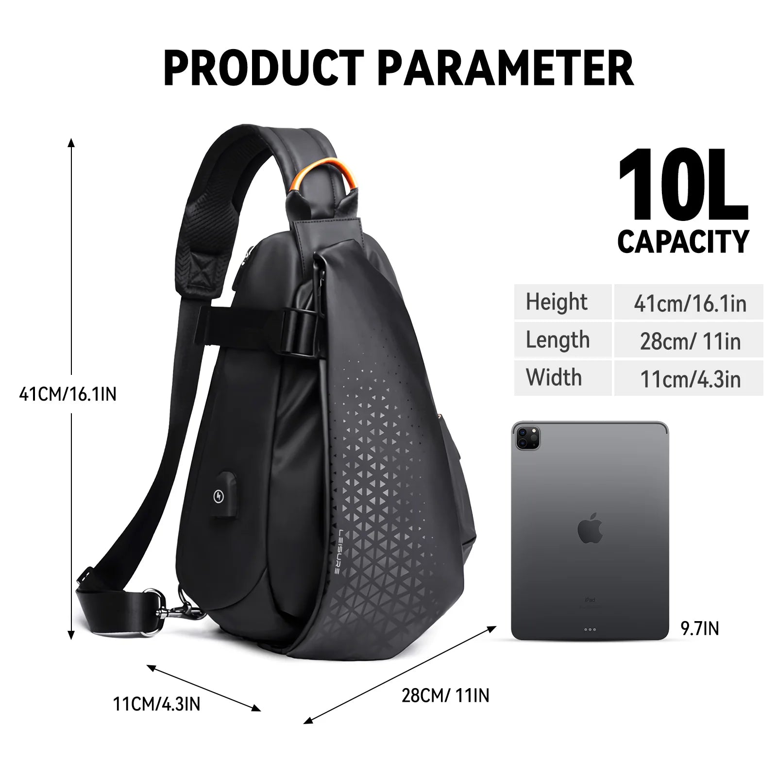 Sling Crossbody Bag for Men, Waterproof Chest Bags, Lightweight Sling Backpack with USB Charging Port, Bag for Workout Travel