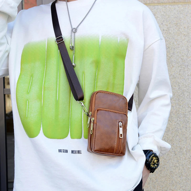 Men’s PU Leather Shoulder Messenger Bag – Slim Crossbody Chest Purse