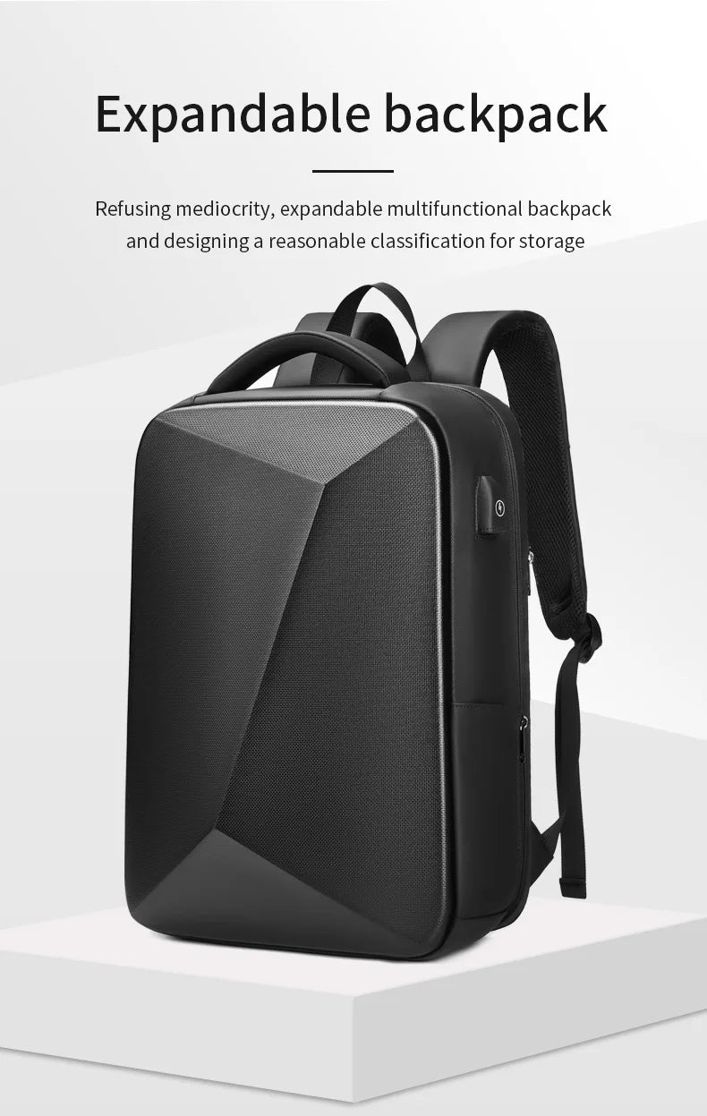 Men's 15.6 inch Laptop Backpack Expandable Travel Bag Waterproof Anti-theft Business Backpack USB Charging ABS Hard Shell Bag