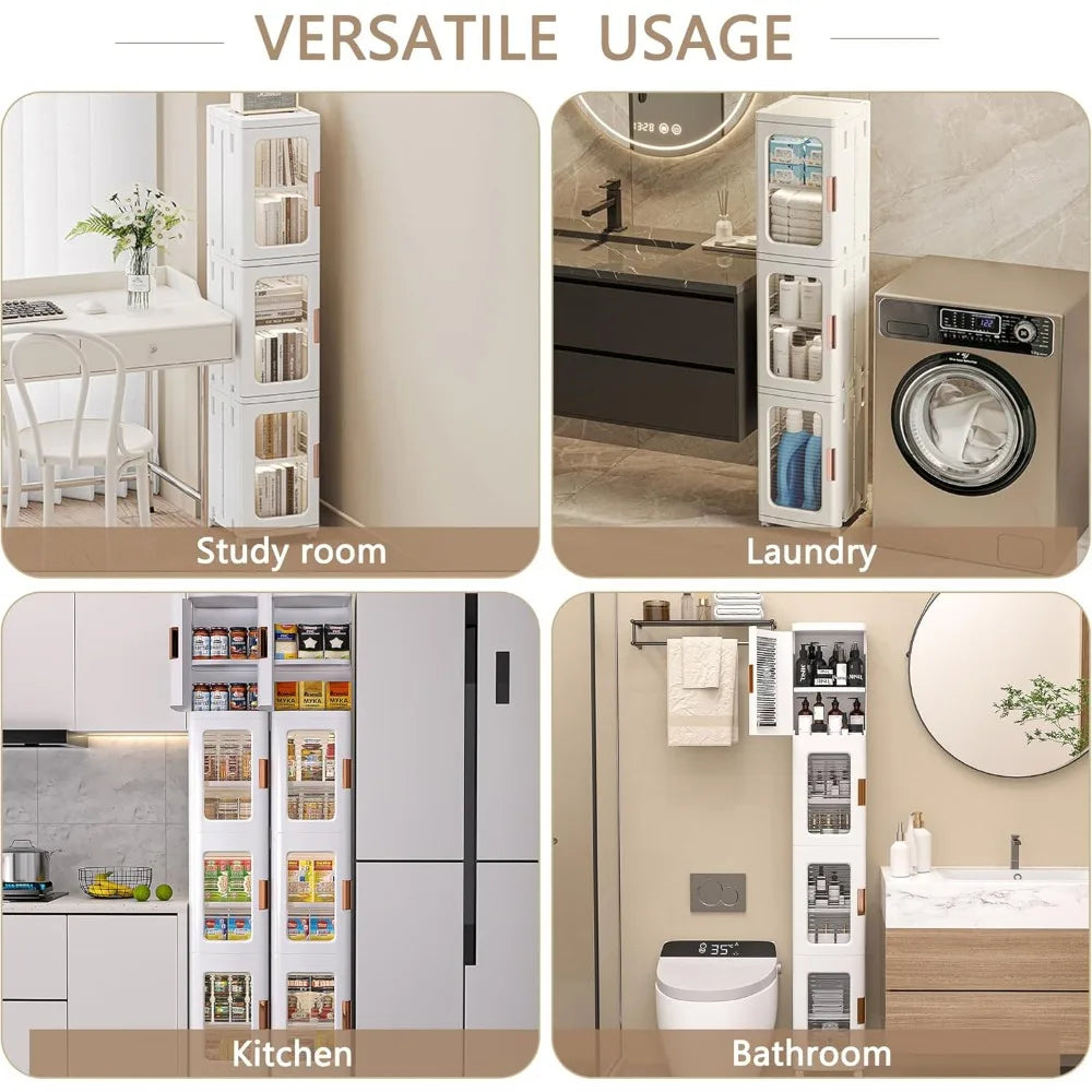 4-Tier Slim Storage Cabinet with Wheels - Adjustable Shelves
