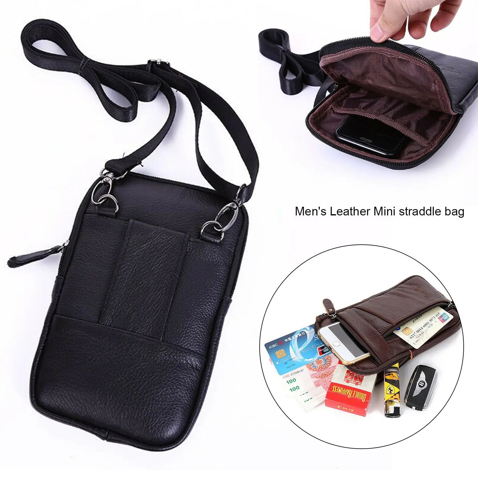 Men’s PU Leather Shoulder Bag – Slim Messenger Clutch for Travel & Work