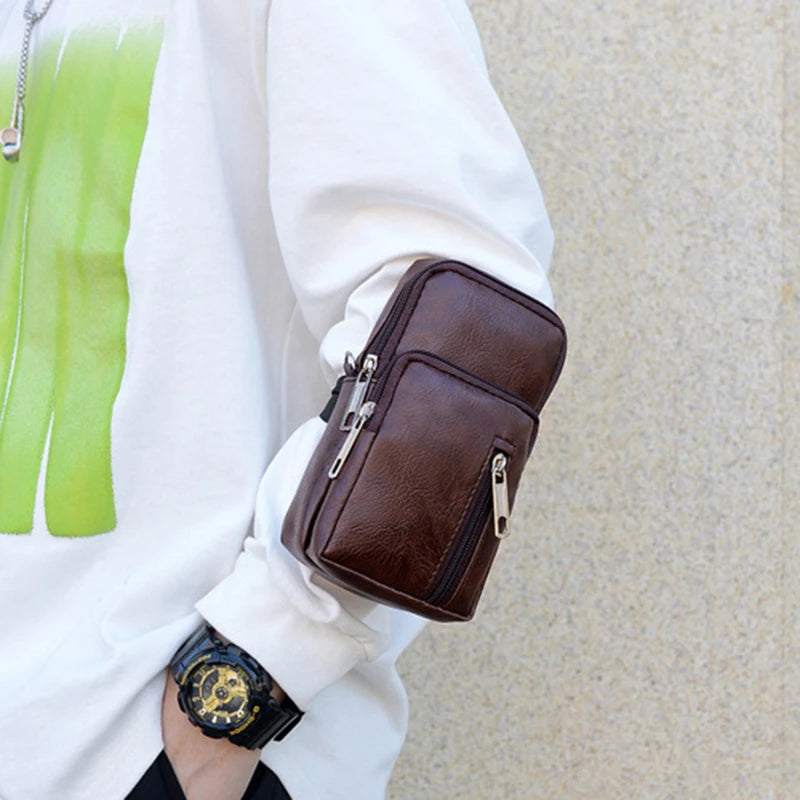 Men’s PU Leather Shoulder Messenger Bag – Slim Crossbody Chest Purse
