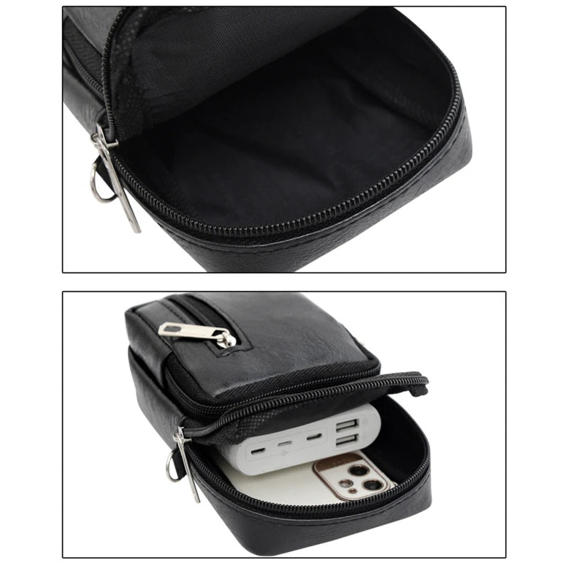 Men’s PU Leather Shoulder Messenger Bag – Slim Crossbody Chest Purse