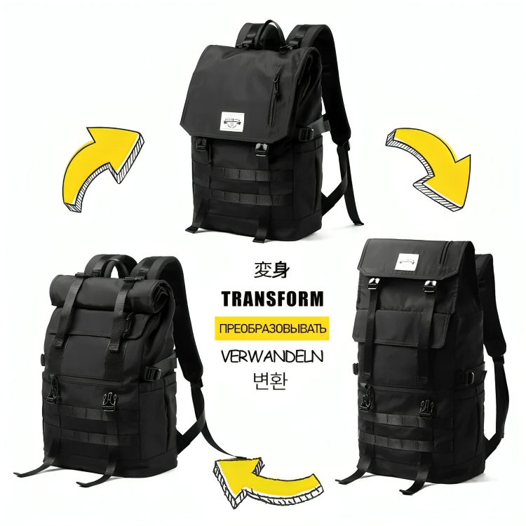 New 28L Convertible Shape Gym Backpack Unique Cool Men Back Pack For Teenagers Roll Top Clamshell Male Duffle Bag