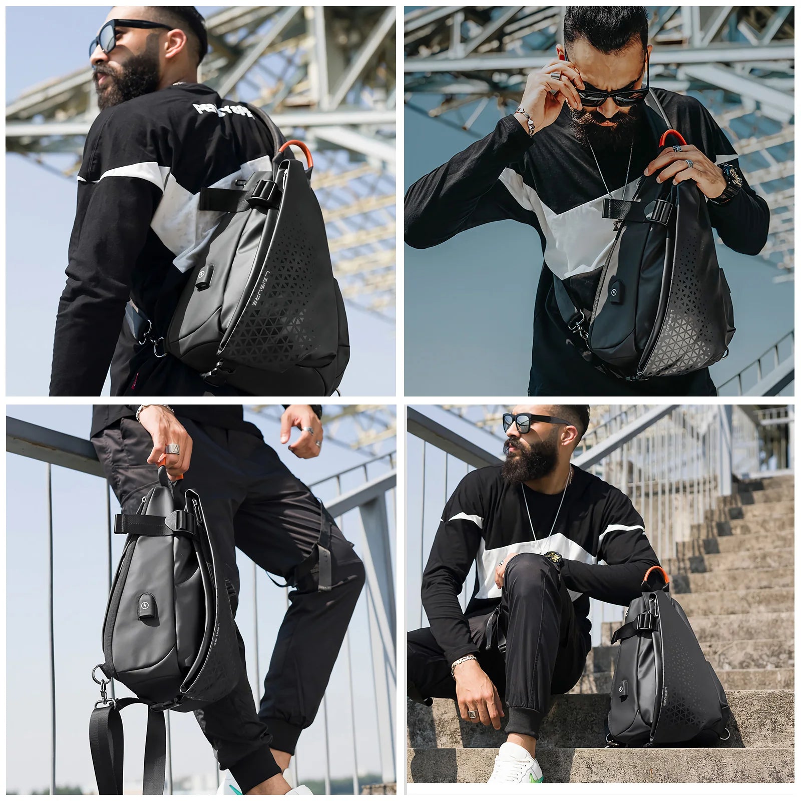 Sling Crossbody Bag for Men, Waterproof Chest Bags, Lightweight Sling Backpack with USB Charging Port, Bag for Workout Travel