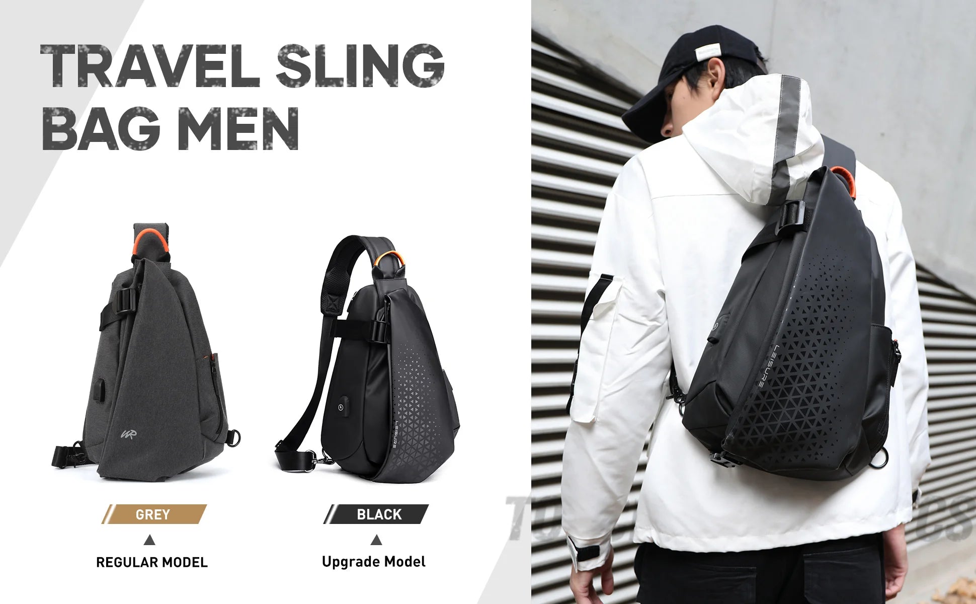 Sling Crossbody Bag for Men, Waterproof Chest Bags, Lightweight Sling Backpack with USB Charging Port, Bag for Workout Travel