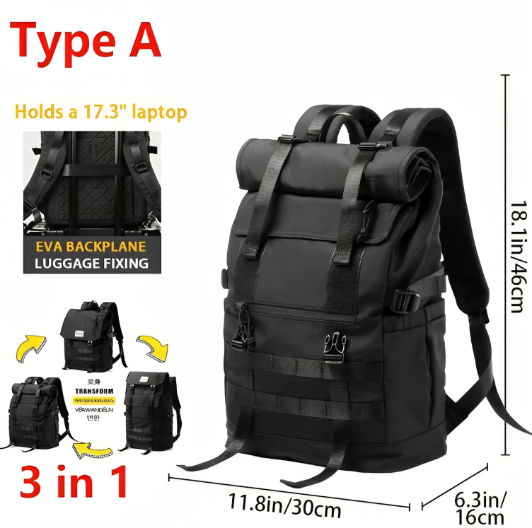 New 28L Convertible Shape Gym Backpack Unique Cool Men Back Pack For Teenagers Roll Top Clamshell Male Duffle Bag