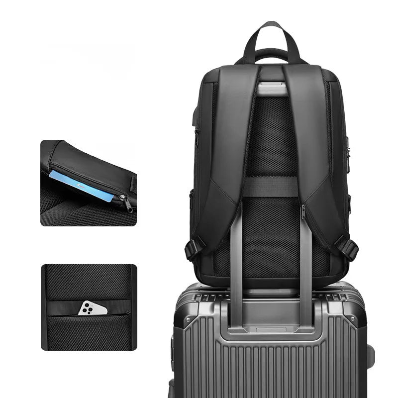 Men's 15.6 inch Laptop Backpack Expandable Travel Bag Waterproof Anti-theft Business Backpack USB Charging ABS Hard Shell Bag