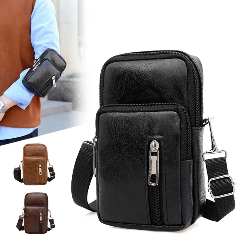 Men’s PU Leather Shoulder Messenger Bag – Slim Crossbody Chest Purse