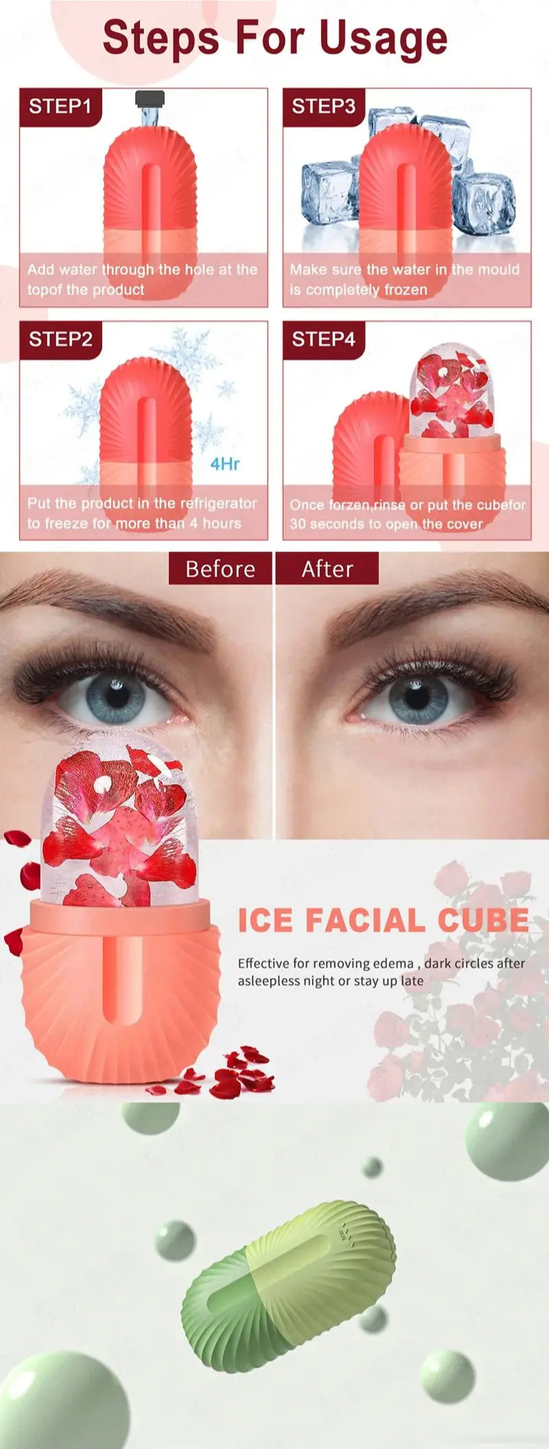 Silicone Ice Face Roller for Eye Puffiness & Pore Shrinking | Multifunctional Facial Massage Tool