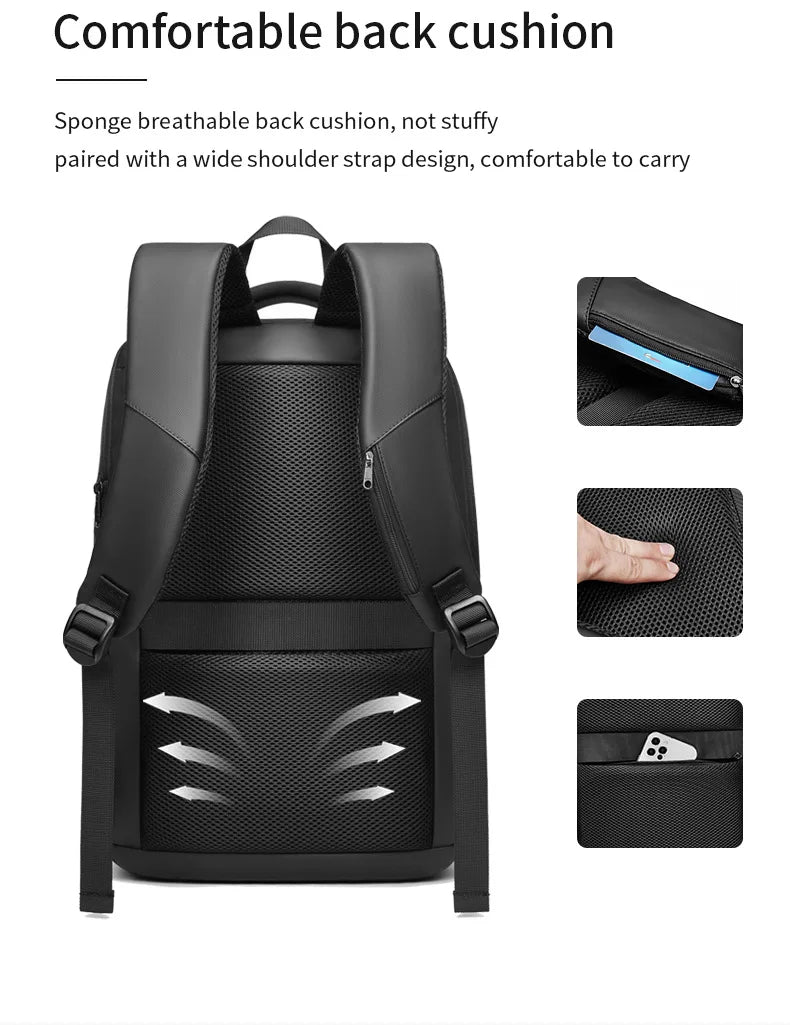 Men's 15.6 inch Laptop Backpack Expandable Travel Bag Waterproof Anti-theft Business Backpack USB Charging ABS Hard Shell Bag