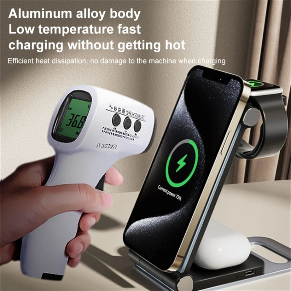 3-in-1 Foldable MagSafe Charging Stand – iPhone, Watch, AirPods