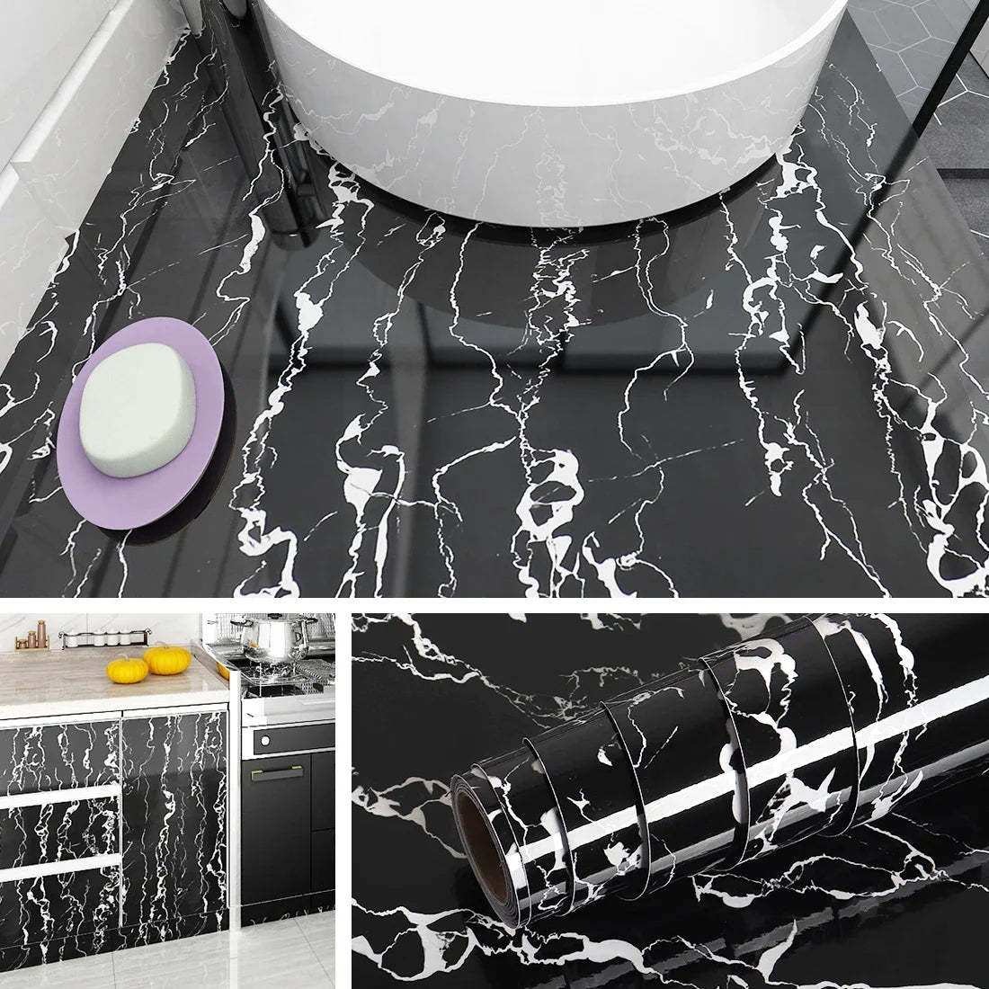 Oil-Proof Waterproof Marble Self-Adhesive Film for Kitchen
