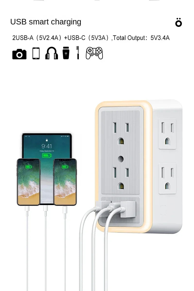9-in-1 Surge Protector Power Strip with USB & USB-C Ports