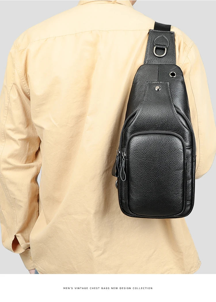 WESTAL Leather Chest Bag Men's Premium Layer Cowhide Chest Cross Bag Trend Shoulder Chest Bag