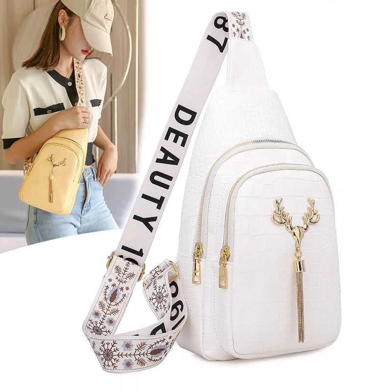 Deer Tassel Crossbody Bag with Letter Embroidery for Women