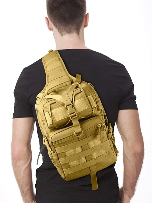 Tactical EDC Sling Bag Pack, Military Rover Shoulder Molle Backpack, with USA Flag Patch, Coyote