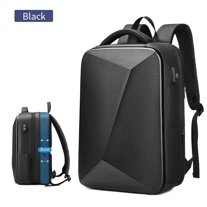 Men's 15.6 inch Laptop Backpack Expandable Travel Bag Waterproof Anti-theft Business Backpack USB Charging ABS Hard Shell Bag
