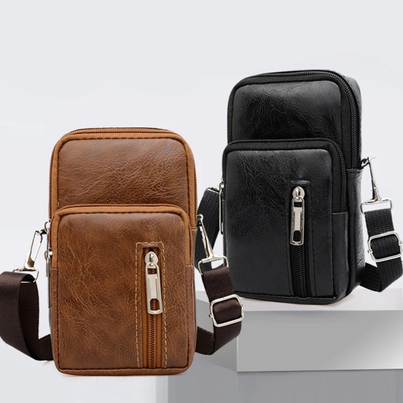 Men’s PU Leather Shoulder Messenger Bag – Slim Crossbody Chest Purse