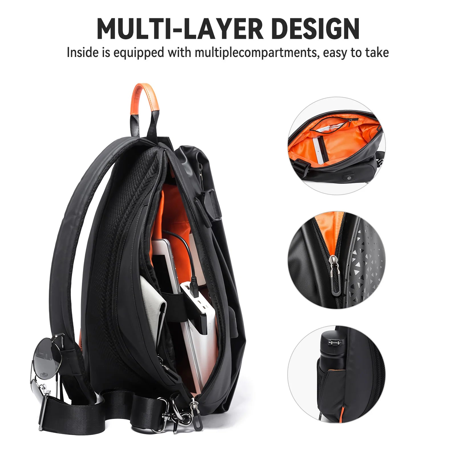 Sling Crossbody Bag for Men, Waterproof Chest Bags, Lightweight Sling Backpack with USB Charging Port, Bag for Workout Travel