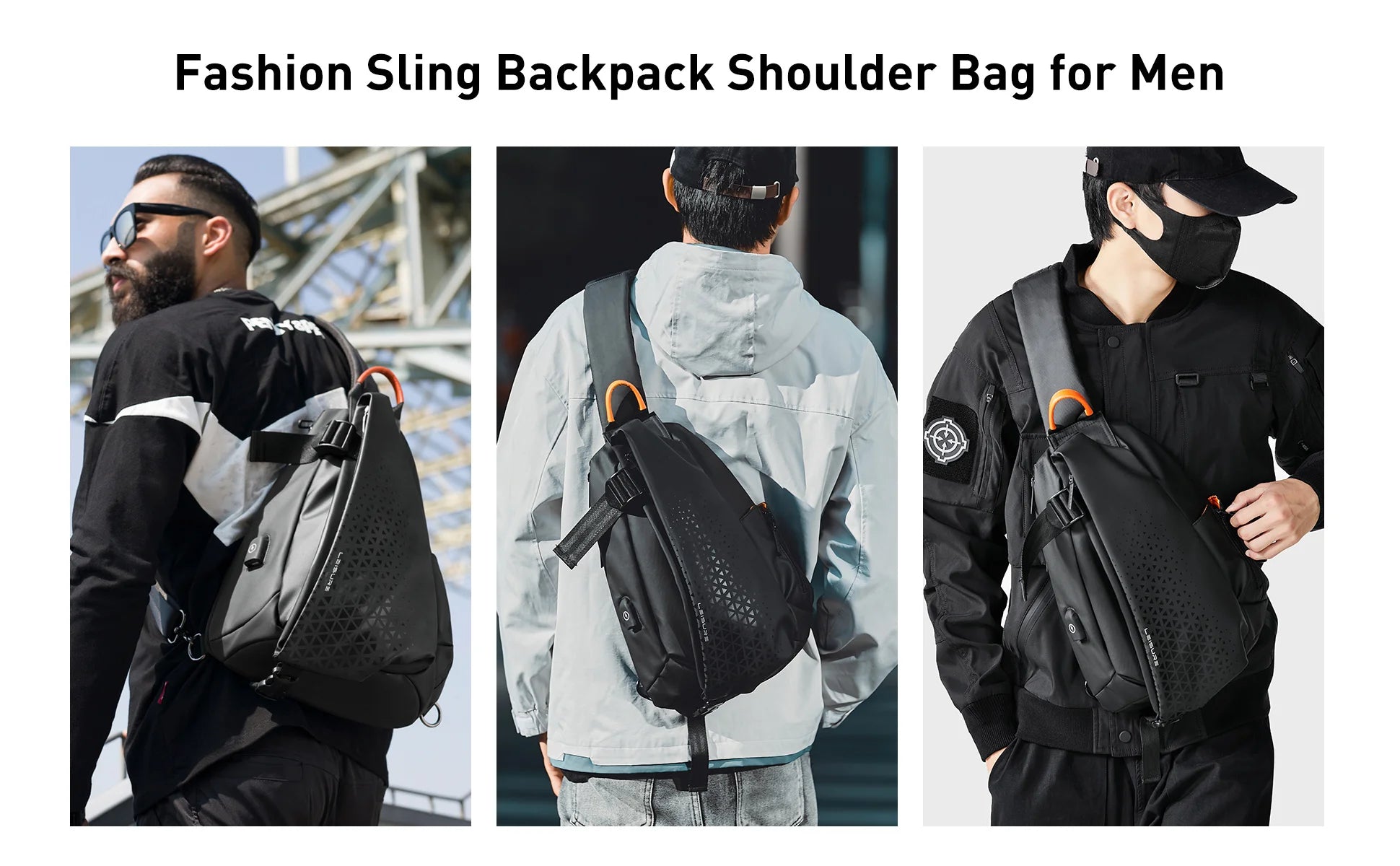 Sling Crossbody Bag for Men, Waterproof Chest Bags, Lightweight Sling Backpack with USB Charging Port, Bag for Workout Travel
