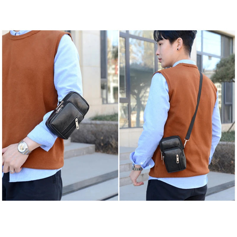 Men’s PU Leather Shoulder Messenger Bag – Slim Crossbody Chest Purse