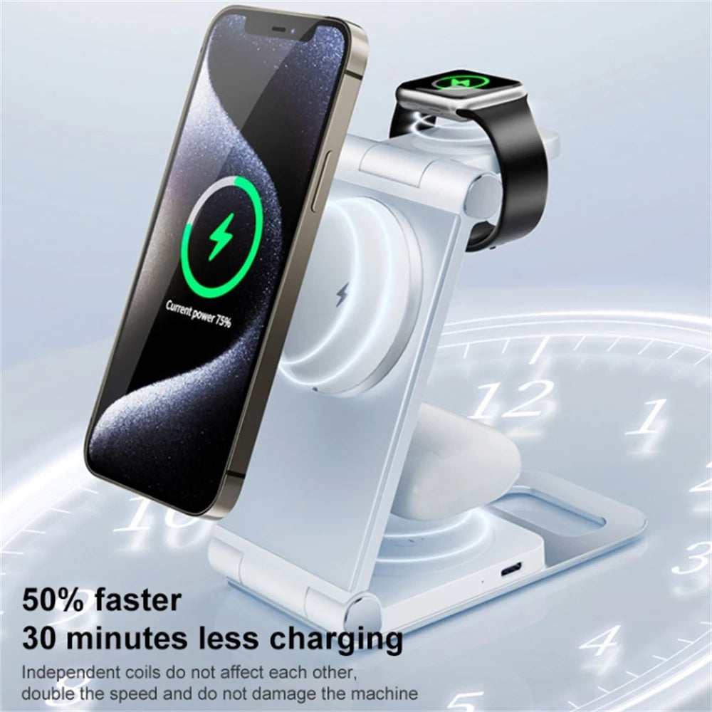 3-in-1 Foldable MagSafe Charging Stand – iPhone, Watch, AirPods