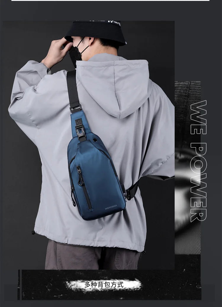 Men’s Waterproof Nylon Crossbody Chest Bag – Casual Anti-Splash Shoulder Sling Backpack
