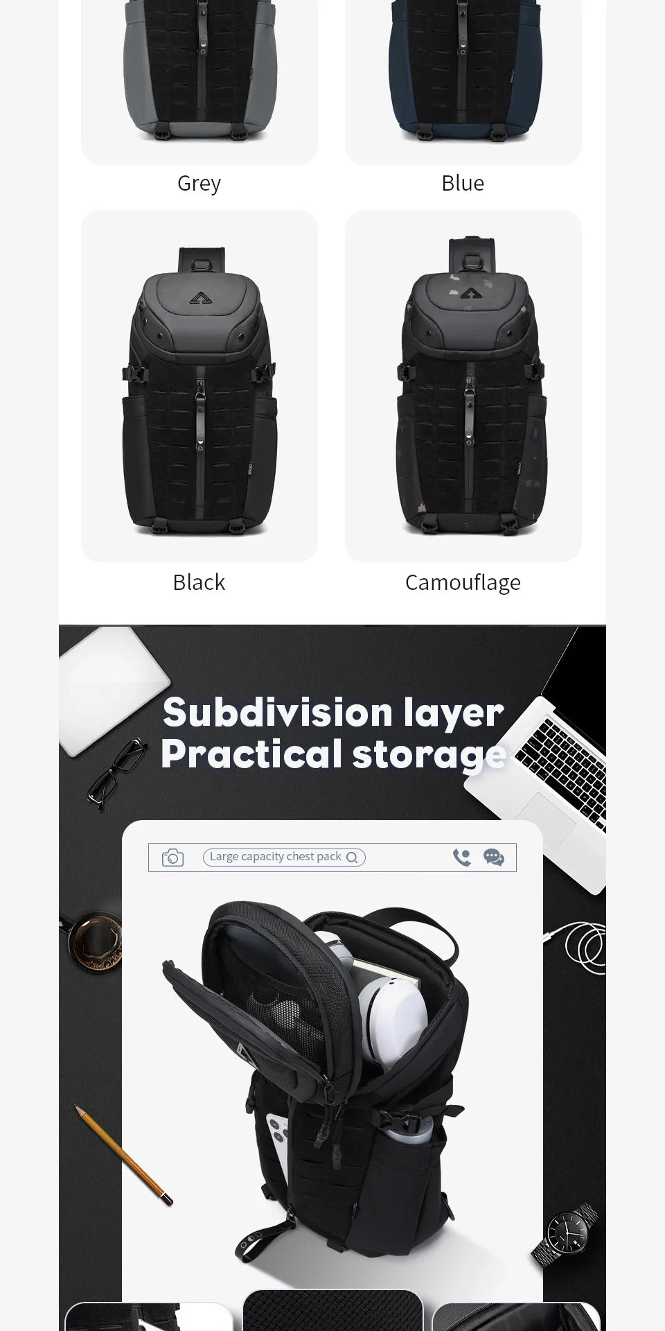 Mens Large Capacity Sports Waterproof Chest Bag Men Tactical Multifunctional Crossbody Bag Travel Shoulder Bags Рюкзаки Мужские